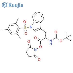 Carbamic acid, [2-[(2,5-dioxo-1-pyrrolidinyl)oxy]-2-oxo-1-[[1-[(2,4,6-trimethylphenyl)sulfonyl]-1H-indol-3-yl]methyl]ethyl]-, 1,1-dimethylethyl ester, (S)- (9CI) structure