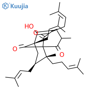 Bicyclo[3.3.1]non-3-ene-2,9-dione,4-hydroxy-6-methyl-1,3,7-tris(3-methyl-2-buten-1-yl)-5-(2-methyl-1-oxopropyl)-6-(4-methyl-3-penten-1-yl)-,(1R,5S,6R,7S)- structure