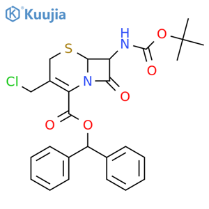 (6R,7R)-Benzhydryl 7-((tert-butoxycarbonyl)amino)-3-(chloromethyl)-8-oxo-5-thia-1-azabicyclo[4.2.0]oct-2-ene-2-carboxylate structure