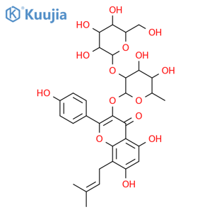 4H-1-Benzopyran-4-one,3-[(6-deoxy-2-O-b-D-glucopyranosyl-a-L-mannopyranosyl)oxy]-5,7-dihydroxy-2-(4-hydroxyphenyl)-8-(3-methyl-2-buten-1-yl)- structure