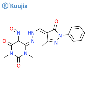 2,4,6(1H,3H,5H)-Pyrimidinetrione,1,3-dimethyl-5-nitroso-,4-[2-[(1,5-dihydro-3-methyl-5-oxo-1-phenyl-4H-pyrazol-4-ylidene)methyl]hydrazone] structure