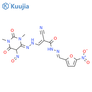 2-Propenoic acid,2-cyano-3-[2-(tetrahydro-1,3-dimethyl-5-nitroso-2,6-dioxo-4(1H)-pyrimidinylidene)hydrazinyl]-,2-[(5-nitro-2-furanyl)methylene]hydrazide structure