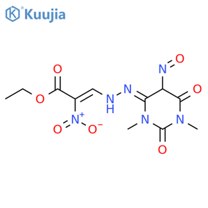 2-Propenoic acid,2-nitro-3-[2-(tetrahydro-1,3-dimethyl-5-nitroso-2,6-dioxo-4(1H)-pyrimidinylidene)hydrazinyl]-,ethyl ester structure