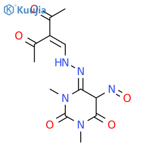 2,4,6(1H,3H,5H)-Pyrimidinetrione,1,3-dimethyl-5-nitroso-, 4-[2-(2-acetyl-3-oxo-1-buten-1-yl)hydrazone] structure