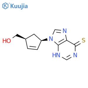 6H-Purine-6-thione,1,9-dihydro-9-[(1R,4S)-4-(hydroxymethyl)-2-cyclopenten-1-yl]-, rel- structure