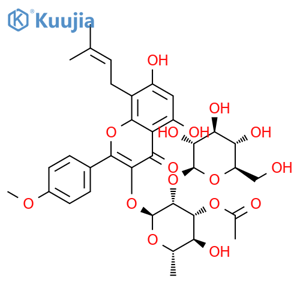 4H-1-Benzopyran-4-one,3-[(3-O-acetyl-6-deoxy-2-O-b-D-glucopyranosyl-a-L-mannopyranosyl)oxy]-5,7-dihydroxy-2-(4-methoxyphenyl)-8-(3-methyl-2-buten-1-yl)- structure