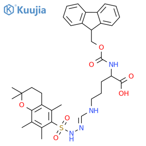 (2S)-2-(9H-fluoren-9-ylmethoxycarbonylamino)-5-[[N-(2,2,5,7,8-pentamethylchroman-6-yl)sulfonylcarbamimidoyl]amino]pentanoic acid structure