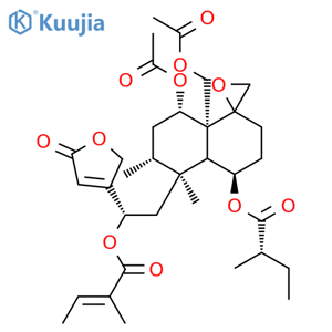 [5-acetyloxy-4a-(acetyloxymethyl)-7,8-dimethyl-8-[2-(2-methylbut-2-enoyloxy)-2-(5-oxo-2H-furan-3-yl)ethyl]spiro[2,3,5,6,7,8a-hexahydro-1H-naphthalene-4,2'-oxirane]-1-yl] 2-methylbutanoate structure