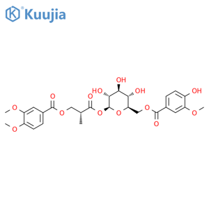 b-D-Glucopyranose,1-[(2R)-3-[(3,4-dimethoxybenzoyl)oxy]-2-methylpropanoate]6-(4-hydroxy-3-methoxybenzoate) (9CI) structure