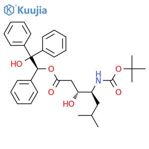 Heptanoic acid, 4-[[(1,1-dimethylethoxy)carbonyl]amino]-3-hydroxy-6-methyl-, 2-hydroxy-1,2,2-triphenylethyl ester, [3R-[1(S*),3R*,4S*]]- structure