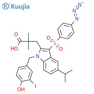 1H-Indole-2-propanoicacid, 3-[(4-azidophenyl)sulfonyl]-1-[(4-hydroxy-3-iodophenyl)methyl]-a,a-dimethyl-5-(1-methylethyl)- structure