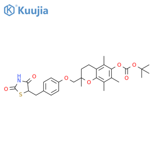 Carbonic acid, 1,1-dimethylethyl 2-[[4-[(2,4-dioxo-5-thiazolidinyl)methyl]phenoxy]methyl]-3,4-dihydro-2,5,7,8-tetramethyl-2H-1-benzopyran-6-yl ester structure