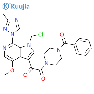 1,2-Ethanedione, 1-(4-benzoyl-1-piperazinyl)-2-[1-(chloromethyl)-4-methoxy-7-(3-methyl-1H-1,2,4-triazol-1-yl)-1H-pyrrolo[2,3-c]pyridin-3-yl]- structure