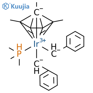 Iridium, [(1,2,3,4,5-η)-1,2,3,4,5-pentamethyl-2,4-cyclopentadien-1-yl]bis(phenylmethyl)(trimethylphosphine)- structure