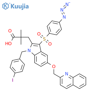 1H-Indole-2-propanoicacid, 3-[(4-azidophenyl)sulfonyl]-1-[(4-iodophenyl)methyl]-a,a-dimethyl-5-(2-quinolinylmethoxy)- structure