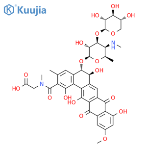 Glycine,N-[[5-[[4,6-dideoxy-4-(methylamino)-3-O-b-D-xylopyranosyl-b-D-galactopyranosyl]oxy]-5,6,8,13-tetrahydro-1,6,9,14-tetrahydroxy-11-methoxy-3-methyl-8,13-dioxobenzo[a]naphthacen-2-yl]carbonyl]-N-methyl-,(5S-trans)- (9CI) structure