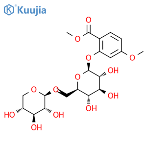 Benzoic acid,4-methoxy-2-[(6-O-b-D-xylopyranosyl-b-D-glucopyranosyl)oxy]-, methyl ester structure