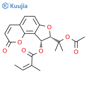 2-Butenoic acid,2-methyl-,(8S,9R)-8-[1-(acetyloxy)-1-methylethyl]-8,9-dihydro-2-oxo-2H-furo[2,3-h]-1-benzopyran-9-ylester, (2Z)- structure