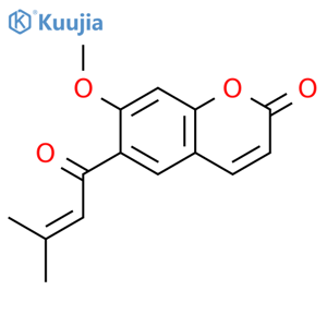 2H-1-Benzopyran-2-one,7-methoxy-6-(3-methyl-1-oxo-2-buten-1-yl)- structure