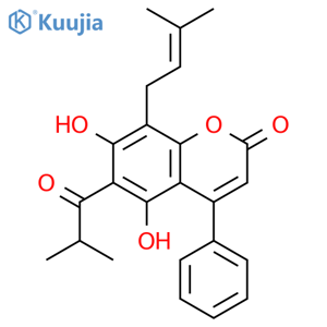 2H-1-Benzopyran-2-one,5,7-dihydroxy-8-(3-methyl-2-buten-1-yl)-6-(2-methyl-1-oxopropyl)-4-phenyl- structure