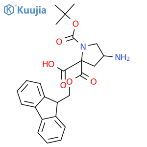 (2S,4R)-4-((((9H-Fluoren-9-yl)methoxy)carbonyl)amino)-1-(tert-butoxycarbonyl)pyrrolidine-2-carboxylic acid structure