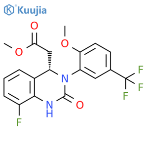 4-Quinazolineacetic acid, 8-fluoro-1,2,3,4-tetrahydro-3-[2-methoxy-5-(trifluoromethyl)phenyl]-2-oxo-, methyl ester, (4S)- structure