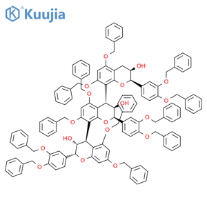 [4,8':4',8''-Ter-2H-1-benzopyran]-3,3',3''-triol, 2,2',2''-tris[3,4-bis(phenylmethoxy)phenyl]-3,3',3'',4,4',4''-hexahydro-5,5',5'',7,7',7''-hexakis(phenylmethoxy)-, (2R,2'R,2''R,3R,3'R,3''R,4R,4'S)- structure