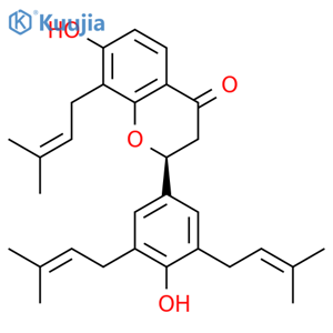 4H-1-Benzopyran-4-one,2,3-dihydro-7-hydroxy-2-[4-hydroxy-3,5-bis(3-methyl-2-buten-1-yl)phenyl]-8-(3-methyl-2-buten-1-yl)-,(2S)- structure