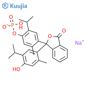 1(3H)-Isobenzofuranone,3-[4-hydroxy-2-methyl-5-(1-methylethyl)phenyl]-3-[2-methyl-5-(1-methylethyl)-4-(phosphonooxy)phenyl]-,sodium salt (1:?) structure