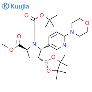 1,2-Pyrrolidinedicarboxylic acid, 5-[6-(4-morpholinyl)-3-pyridinyl]-4-(4,4,5,5-tetramethyl-1,3,2-dioxaborolan-2-yl)-, 1-(1,1-dimethylethyl) 2-methyl ester, (2S,4R,5S)- structure