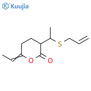 2H-Pyran-2-one, 6-ethylidenetetrahydro-3-[1-(2-propen-1-ylthio)ethyl]- structure