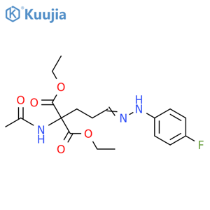 Propanedioic acid, 2-(acetylamino)-2-[3-[2-(4-fluorophenyl)hydrazinylidene]propyl]-, 1,3-diethyl ester structure