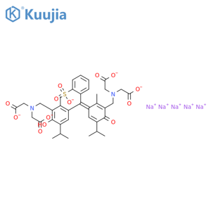 Glycine,N-[[3-[[3-[[bis(carboxymethyl)amino]methyl]-4-hydroxy-2-methyl-5-(1-methylethyl)phenyl](2-sulfophenyl)methylene]-2-methyl-5-(1-methylethyl)-6-oxo-1,4-cyclohexadien-1-yl]methyl]-N-(carboxymethyl)-,pentasodium salt (9CI) structure