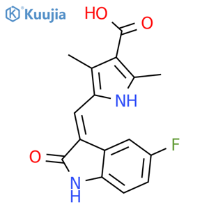 5-(5-Fluoro-2-oxo-1,2-dihydro-indol-3-ylidenemethyl)-2,4-dimethyl-1H-pyrrole-3-carboxylic Acid structure