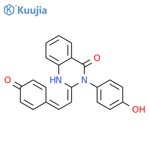 (2E)-3-(4-hydroxyphenyl)-2-[2-(4-oxocyclohexa-2,5-dien-1-ylidene)ethylidene]-2,3-dihydroquinazolin-4(1H)-one structure