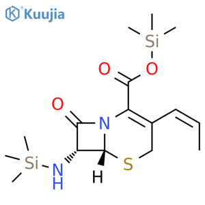 Trimethylsilyl (6R,7R)-8-oxo-3-(1Z)-1-propen-1-yl-7-[(trimethylsilyl)amino]-5-thia-1-azabicyclo[4.2.0]oct-2-ene-2-carboxylate structure