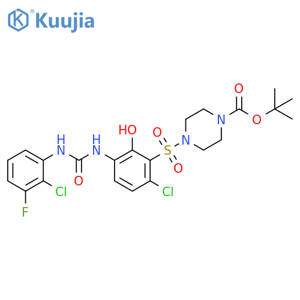 4-[[6-Chloro-3-[N'-(2-chloro-3-fluorophenyl)ureido]-2-hydroxyphenyl]sulfonyl]piperazine-1-carboxylic acid tert-butyl ester structure