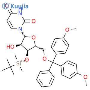 1-[(2S,3S,4R,5S)-5-[[Bis(4-methoxyphenyl)-phenylmethoxy]methyl]-4-[tert-butyl(dimethyl)silyl]oxy-3-hydroxyoxolan-2-yl]pyrimidine-2,4-dione structure