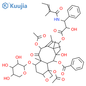 (2α,5β,7β,10α,13α)-4,10-Diacetoxy-1-hydroxy-13-{[(2R,3S)-2-hydroxy-3-{[(2E)-2-methyl-2-butenoyl]amino}-3-phenylpropanoyl]oxy}-9-oxo-7-(β-D-xylopyranosyloxy)-5,20-epoxytax-11-en-2-
yl benzoate structure