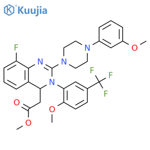 4-Quinazolineacetic acid, 8-fluoro-3,4-dihydro-2-[4-(3-methoxyphenyl)-1-piperazinyl]-3-[2-methoxy-5-(trifluoromethyl)phenyl]-, methyl ester structure