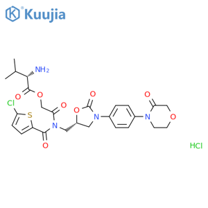 2-[[(5-chloro-2-thienyl)carbonyl]({(5S)-2-oxo-3-[4-(3-oxomorpholin-4-yl)phenyl]-1,3-oxazolidin-5-yl}methyl)amino]-2-oxoethyl L-valinate hydrochloride structure