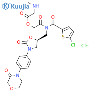 2-[[(5-chloro-2-thienyl)carbonyl]({(5S)-2-oxo-3-[4-(3-oxomorpholin-4-yl)phenyl]-1,3-oxazolidin-5-yl}methyl)amino]-2-oxoethyl N-methylglycinate hydrochloride structure