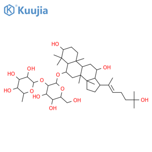 (3beta,6alpha,12beta,20E)-3,12,25-Trihydroxydammar-20(22)-en-6-yl 2-O-6-deoxy-alpha-L-mannopyranosyl-beta-D-glucopyranoside structure