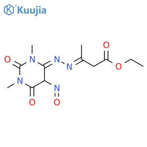 ethyl (3E)-3-[(2E)-(1,3-dimethyl-5-nitroso-2,6-dioxotetrahydropyrimidin-4(1H)-ylidene)hydrazinylidene]butanoate structure